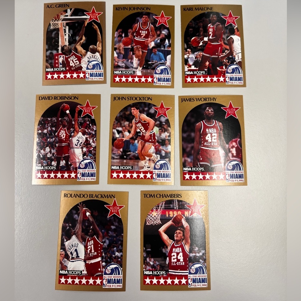 Vintage 1990-91 NBA Hoops Vintage All-Star West Basketball Card Set - 8 total
